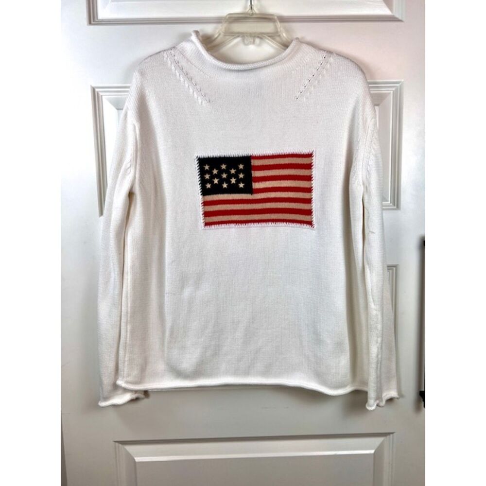 Tuckernuck Ivory Cotton Rollneck Americana Sweater Small Preppy Coastal - Picture 4 of 5